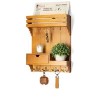 Rebee Vision Key Holder Wall Mount with Drawer for Home Decor, Light Brown