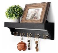 Rebee Vision Key Holder Wall Mount with Shelf & 5 Hooks for Entryway, Black