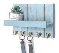 Rebee Vision Key Holder Wall Mount with Shelf for Entryway, Distressed Blue