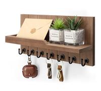 Rebee Vision Key Holder Wall Mount with Shelf for Entryway, Retro Brown
