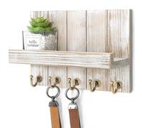 Rebee Vision Key Holder Wall Mount with Shelf for Home Decor, Natural Wood