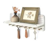 Rebee Vision Key Holder Wall Mount with Shelf Room Decor, Distressed White