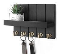 Rebee Vision Modern Rustic Black Wall Mounted Key and Mail Organizer with 5 Hooks and Shelf