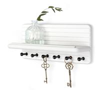 Rebee Vision Pine Key Holder Wall Mount with 6 Hooks for Room Decor, White
