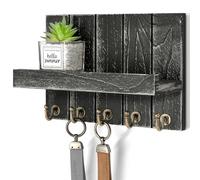 Rebee Vision Pine Wood Key Holder Wall Mount with Shelf - Farmhouse Key Holder for Wall & Sunglass Organizer for Entryway - Perfect for Living Room Decor (3.54" x 10" x 7.28", Old Black)