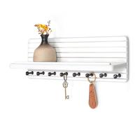 Rebee Vision Rustic Key Holder Wall Mount for Home Decor - Modern Key Hook with 8 Sturdy Hooks & Floating Shelf - Chic Wall Organizer for Entryway, Living Room, or Kitchen Decor(White)