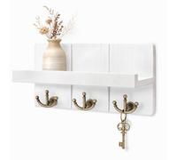 Rebee Vision Rustic White Key Holder with Shelf: Elegant Farmhouse Mail Organizer and 3 Anchor Key Hooks for Wall - Retro Key Hangers for Entryway Decor
