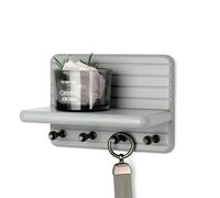 Rebee Vision Small Key Holder Wall Mount - Decorative 7-inch Pine Wooden Key Holder for Wall with 4 Hooks & Floating Shelf - Apartment Essentials for Neat and Chic Home Organization (Gray)