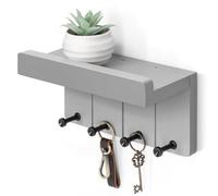 Rebee Vision Small Key Holder Wall Mount - Decorative Key and Mail Holder for Wall with Shelf and 4 Hooks for Aesthetic Room Decor - Modern Apartment Essentials for Home Decor (Light Gray)