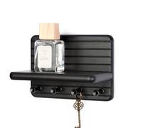 Rebee Vision Small Key Holder Wall Mount for Home Decor - Modern 7-inch Key Rack for Wall with 4 Sturdy Hooks & Mini Floating Shelf - Ideal Home Organization Solution for Small Space (Black)