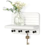 Rebee Vision Small Key Holder Wall Mount for Home Storage - Stylish 7-Inch Key Holder for Wall with 4 Hooks & Mini Floating Shelf - Beautify Your Entryway, Living Room, Bedroom Decor (White)