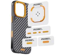 REBEL GEN6 Metal Components Upgrade Kit [CNC Aluminum Full Set] Lens Ring, Camera Button, All Buttons & Logo Pack for iPhone 16 Pro Max/16 Pro GEN-6 Aramid Case (Ultra Orange)