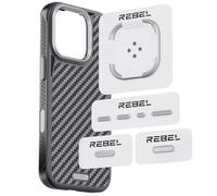 REBEL GEN6 Metal Components Upgrade Kit [CNC Aluminum Full Set] Lens Ring, Camera Button, All Buttons & Logo Pack for iPhone 16 Pro Max/16 Pro GEN-6 Aramid Case (Silver)
