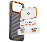 REBEL GEN7 Metal Components Upgrade Kit [CNC Aluminum Full Set] Lens Protector Ring, Camera Button, All Buttons & Logo Pack for iPhone 17 Pro Max (6.9-inch) GEN-7/FLEX17 Aramid Case (Ultra Orange)