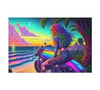 Rebel Ride by The Ocean Wooden Jigsaw Puzzles 1000 Piece Puzzle For Adults. Challenging To Complete But Fun And Humorous Jigsaws （75×50cm）
