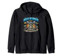Rebel Road Rider Skull Biker Adventure Graphic Zip Hoodie