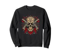 Rebel Skull Graphic T-Shirt Skull, Roses, and Guns Design Sweatshirt