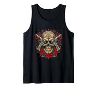 Rebel Skull Graphic T-Shirt Skull, Roses, and Guns Design Tank Top