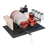 RebelEver Dish Drainer Rack - Draining Board Rack - Sink Drainer Rack - Plate Rack - Driying Rack Kitchen - Dish Drying Rack with Drainage Pipe to the Sink - Drying Mat included (1 Tier)