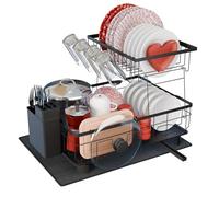 RebelEver Dish Drainer Rack - Draining Board Rack - Sink Drainer Rack - Plate Rack - Driying Rack Kitchen - Dish Drying Rack with Drainage Pipe to the Sink - Drying Mat included (2 Tier)