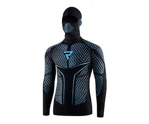 REBELHORN Therm II 2-in-1 Motorcycle Functional Shirt with Balaclava Long Sleeve Men's Thermoactive Clothing Ultralight and Delicate for Cold Days Black/Blue