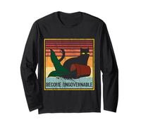 Rebellious Cat Tipping Cup Become Ungovernable Black cat Long Sleeve T-Shirt