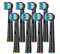 Rebeool Replacement Brush Heads Compatible with Oral B Vitality Pro, Pro 3, Pro 1 Toothbrushes, Smart 6, Genius, Round Toothbrush Heads, Pack of 8 Toothbrush Brush Refills, Black
