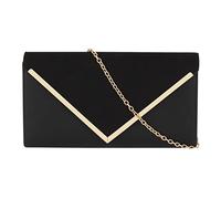 Reberomantic Women Faux Suede Flap Evening Handbag PU Clutches Envelope Bag with Chain for Wedding Prom Party, Black, One Size