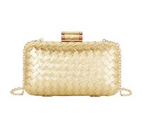 Reberomantic Women Lattice Pattern Metal Handbag Chain Geometric Evening Clutch Purse, V-woven Gold, One Size