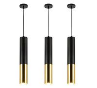 Rebirth 7W LED Pendant Light Fixture 3 Pack Black&Gold Cylinder Ceiling Spotlight Downlight丨Modern Long Tube Hanging Lamp丨Suspension Droplight Lighting Fixtures for Kitchen Island Dining