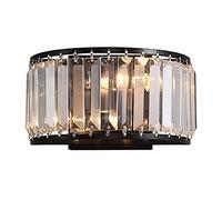 Rebirth Contemporary Wall Lamps Sconce Night Light Fixture Modern Semicircle Clear Crystal Wall Mount Light Metal Wall Sconces For Hallway Bedside Living Room, 2 Lights Sockets, L9.5 X H5.5'', Black
