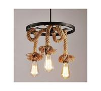 Rebirth Hemp Rope Pendant Chandelier 3 Lamp E27 , Retro Industrial Wheel Ceiling Lamp For Restaurant Living Room Dining Room Bar