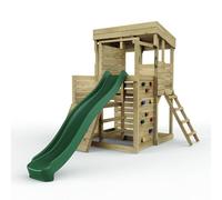 Rebo 2 Tier XL Lookout Tower Playhouse with Slide in Brown Rebo Brown