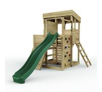 Rebo 2 Tier XL Lookout Tower Playhouse with Slide in Brown Rebo Brown
