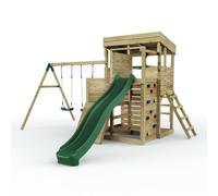 Rebo 2 Tier XL Lookout Tower with Swings & Monkey Bars in Brown Rebo Brown