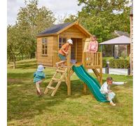 (Pheasant, Green) Rebo 5FT x 5FT Childrens Wooden Garden Playhouse on Deck with 6ft Slide