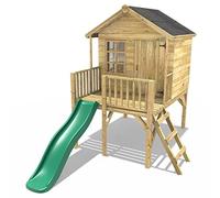 5ft x 5ft Wooden Garden Playhouse on Deck with 6ft Slide - Pheasant Green Rebo Natural One Size