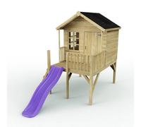 Rebo 5Ft X 5Ft Kids Wooden Garden Playhouse On Deck + 6Ft Slide - Pheasant Purple