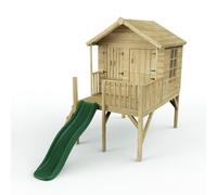 Rebo 5ft x 5ft Wooden Garden Playhouse on Deck with 6ft Slide - Nightingale Green in Natural Rebo Natural
