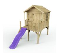 Rebo 5ft x 5ft Wooden Garden Playhouse on Deck with 6ft Slide - Nightingale Purple in Natural Rebo Natural
