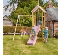 Rebo Adventure Garden Climbing Frame With Swing And Slide For Kids - Rushmore Dusky Pink