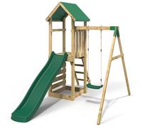Rebo Adventure Wooden Garden Climbing Frame, Swing Set And Slide For Kids - Rushmore Green