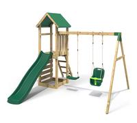 Rebo® Children's Adventure Playset Wooden Climbing Frame, Swing Set and Slide - Rainier | OutdoorToys | Sturdy Wooden Construction, Pressure Treated Timber