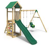 Rebo® Children's Adventure Playset Wooden Climbing Frame, Swing Set and Slide - Rainier | OutdoorToys | Sturdy Wooden Construction, Pressure Treated Timber