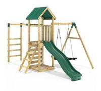 Rebo® Children's Adventure Playset Wooden Climbing Frame with Monkey Bar, Swings and Slide - Cook | OutdoorToys | Sturdy Wooden Construction, Pressure Treated Timber
