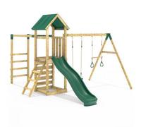 Rebo® Children's Adventure Playset Wooden Climbing Frame with Monkey Bars, Swings and Slide - Logan | OutdoorToys | Sturdy Wooden Construction, Pressure Treated Timber