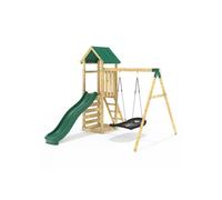 Rebo Adventure Wooden Garden Climbing Frame, Swing Set And Slide For Kids - Elbrus Green