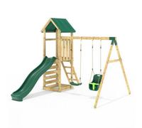 Rebo Double Wooden Garden Swing Set - Venus in Natural Rebo Natural