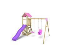 Rebo Adventure Wooden Garden Climbing Frame, Swing Set And Slide For Kids - Rainier Pink