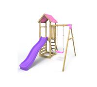 Rebo Adventure Wooden Garden Climbing Frame, Swing Set And Slide For Kids - Rushmore Pink